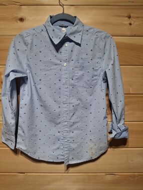 wonder nation Light Blue Button-Down Shirt with Micro Navy Dots